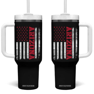 Arizona Pride Tumbler With Handle Vintage American Flag Distressed Varsity Aesthetic Letters AZ State TS11 One Size: 40 oz Black Print Your Wear