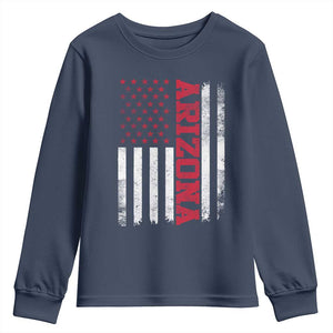 Arizona Pride Youth Sweatshirt Vintage American Flag Distressed Varsity Aesthetic Letters AZ State TS11 Navy Print Your Wear