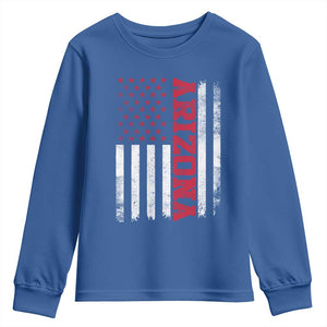 Arizona Pride Youth Sweatshirt Vintage American Flag Distressed Varsity Aesthetic Letters AZ State TS11 Royal Blue Print Your Wear