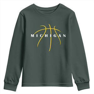 Michigan Fan Basketball Grooves Graphic MI State Youth Sweatshirt TS11 Dark Forest Green Print Your Wear