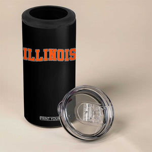 Illinois Sports Fan 4 in 1 Can Cooler Tumbler Vintage Orange Blue Throwback Text IL State TS11 Print Your Wear