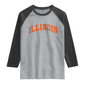 Illinois Sports Fan Raglan Shirt Vintage Orange Blue Throwback Text IL State TS11 Heather Gray Heather Charcoal Print Your Wear