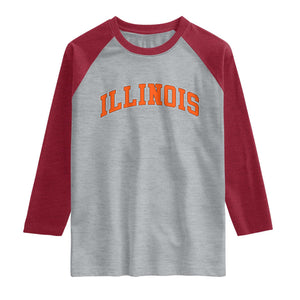 Illinois Sports Fan Raglan Shirt Vintage Orange Blue Throwback Text IL State TS11 Heather Gray Heather Red Print Your Wear