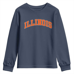 Illinois Sports Fan Youth Sweatshirt Vintage Orange Blue Throwback Text IL State TS11 Navy Print Your Wear