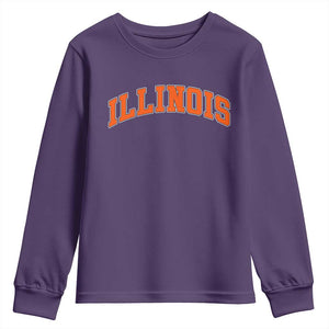 Illinois Sports Fan Youth Sweatshirt Vintage Orange Blue Throwback Text IL State TS11 Purple Print Your Wear