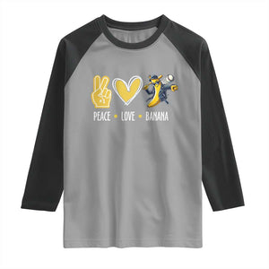 Funny Peace Love Banana Raglan Shirt Cute Banana Peace Sign Heart TS11 Sport Gray Black Print Your Wear