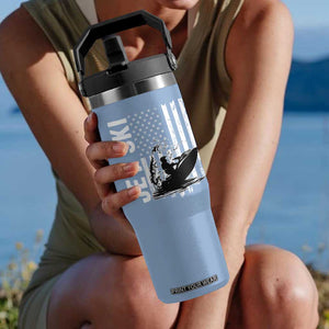 Jet Ski Lover Flip Straw Tumbler Vintage Ski Rider American Flag Water Sport TS11 One Size: 30 oz Light Blue Print Your Wear