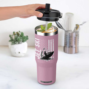 Jet Ski Lover Flip Straw Tumbler Vintage Ski Rider American Flag Water Sport TS11 One Size: 30 oz Light Pink Print Your Wear