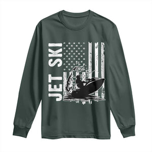 Jet Ski Lover Long Sleeve Shirt Vintage Ski Rider American Flag Water Sport TS11 Dark Forest Green Print Your Wear