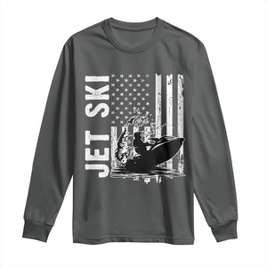Jet Ski Lover Long Sleeve Shirt Vintage Ski Rider American Flag Water Sport TS11 Dark Heather Print Your Wear