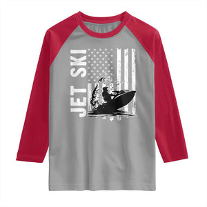 Jet Ski Lover Raglan Shirt Vintage Ski Rider American Flag Water Sport TS11 Sport Gray Red Print Your Wear