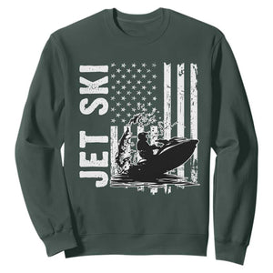 Jet Ski Lover Sweatshirt Vintage Ski Rider American Flag Water Sport TS11 Dark Forest Green Print Your Wear