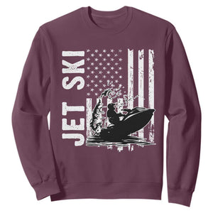 Jet Ski Lover Sweatshirt Vintage Ski Rider American Flag Water Sport TS11 Maroon Print Your Wear