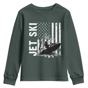 Jet Ski Lover Youth Sweatshirt Vintage Ski Rider American Flag Water Sport TS11 Dark Forest Green Print Your Wear