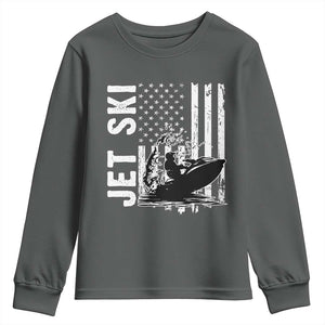 Jet Ski Lover Youth Sweatshirt Vintage Ski Rider American Flag Water Sport TS11 Dark Heather Print Your Wear