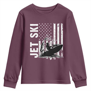 Jet Ski Lover Youth Sweatshirt Vintage Ski Rider American Flag Water Sport TS11 Maroon Print Your Wear