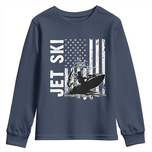 Jet Ski Lover Youth Sweatshirt Vintage Ski Rider American Flag Water Sport TS11 Navy Print Your Wear