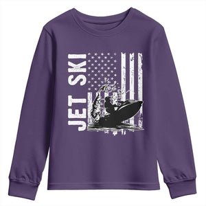 Jet Ski Lover Youth Sweatshirt Vintage Ski Rider American Flag Water Sport TS11 Purple Print Your Wear