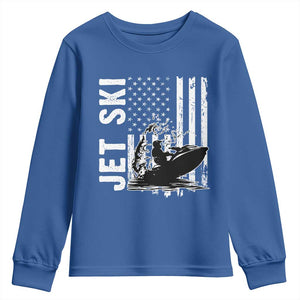Jet Ski Lover Youth Sweatshirt Vintage Ski Rider American Flag Water Sport TS11 Royal Blue Print Your Wear
