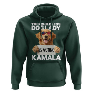 This Childless Dog Lady Is Voting Kamala Hoodie Election Vote Patriotic 2024 Goldlen Sunglasses TS11 Dark Forest Green Print Your Wear