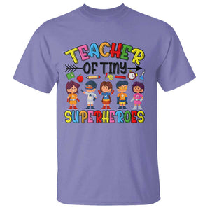 Kindergarten Preschool Teacher T Shirt Teacher of Tiny Superheroes Back To School TS11 Violet Print Your Wear