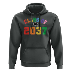 Class Of 2037 Hoodie Grow With Me First Day of School Graduation Mortarboard TS11 Dark Heather Print Your Wear
