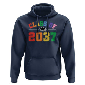 Class Of 2037 Hoodie Grow With Me First Day of School Graduation Mortarboard TS11 Navy Print Your Wear