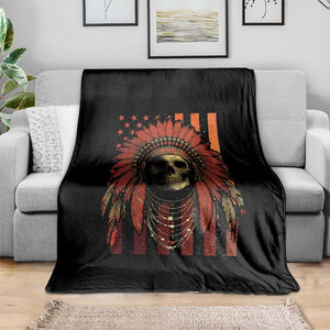 Native American Indian Chief Skull Headdress Vintage USA Flag Throw Blanket TS11 Print Your Wear