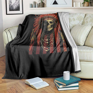 Native American Indian Chief Skull Headdress Vintage USA Flag Throw Blanket TS11 Print Your Wear