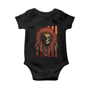 Native American Indian Chief Skull Headdress Vintage USA Flag Baby Onesie TS11 Black Print Your Wear