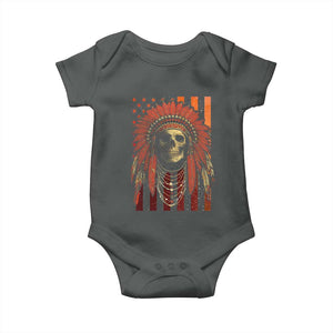 Native American Indian Chief Skull Headdress Vintage USA Flag Baby Onesie TS11 Dark Heather Print Your Wear