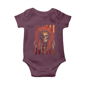 Native American Indian Chief Skull Headdress Vintage USA Flag Baby Onesie TS11 Maroon Print Your Wear