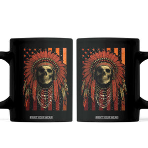 Native American Indian Chief Skull Headdress Vintage USA Flag Coffee Mug TS11 Black Print Your Wear