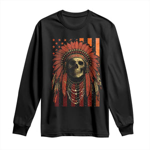 Native American Indian Chief Skull Headdress Vintage USA Flag Long Sleeve Shirt TS11 Black Print Your Wear