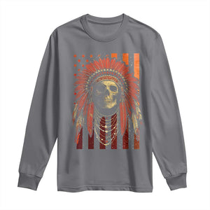 Native American Indian Chief Skull Headdress Vintage USA Flag Long Sleeve Shirt TS11 Charcoal Print Your Wear
