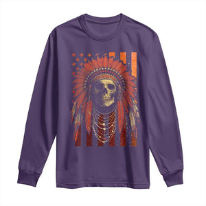 Native American Indian Chief Skull Headdress Vintage USA Flag Long Sleeve Shirt TS11 Purple Print Your Wear