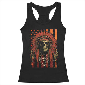 Native American Indian Chief Skull Headdress Vintage USA Flag Racerback Tank Top TS11 Black Print Your Wear