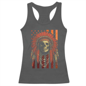 Native American Indian Chief Skull Headdress Vintage USA Flag Racerback Tank Top TS11 Dark Heather Print Your Wear