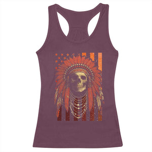 Native American Indian Chief Skull Headdress Vintage USA Flag Racerback Tank Top TS11 Maroon Print Your Wear
