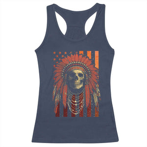 Native American Indian Chief Skull Headdress Vintage USA Flag Racerback Tank Top TS11 Navy Print Your Wear