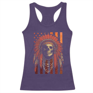Native American Indian Chief Skull Headdress Vintage USA Flag Racerback Tank Top TS11 Purple Print Your Wear