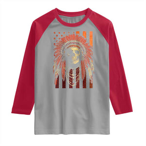 Native American Indian Chief Skull Headdress Vintage USA Flag Raglan Shirt TS11 Sport Gray Red Print Your Wear