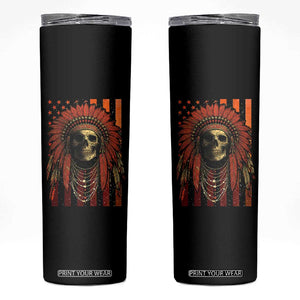 Native American Indian Chief Skull Headdress Vintage USA Flag Skinny Tumbler TS11 Black Print Your Wear