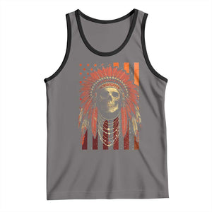 Native American Indian Chief Skull Headdress Vintage USA Flag Tank Top TS11 Deep Heather Black Print Your Wear