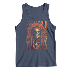 Native American Indian Chief Skull Headdress Vintage USA Flag Tank Top TS11 Navy Print Your Wear