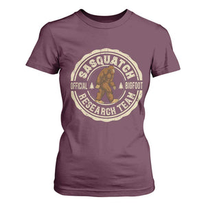 Funny Bigfoot Research Team T Shirt For Women Retro Official Sasquatch Forest Stroll TS11 Maroon Print Your Wear