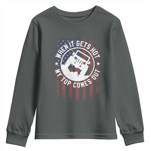 Funny When It Gets Hot My Top Comes Out Youth Sweatshirt Off Road Car American Flag TS11 Dark Heather Print Your Wear