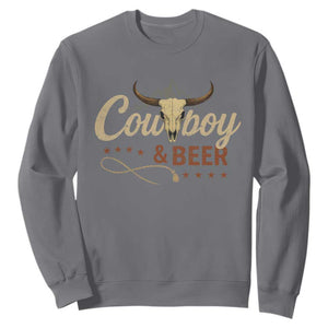 Funny Cowboy And Beer Sweatshirt Western Country Music Longhorn Skull TS11 Charcoal Print Your Wear