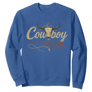 Funny Cowboy And Beer Sweatshirt Western Country Music Longhorn Skull TS11 Royal Blue Print Your Wear