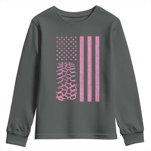 Off Road Car Wheel Vintage Pink American Flag Youth Sweatshirt TS11 Dark Heather Print Your Wear